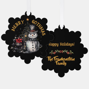 Gothic Creepy Snowman And Christmas Tree Ornament Card