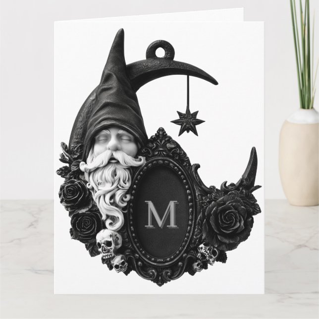 Gothic Crescent Moon Gnome with Initial  Card (Front)