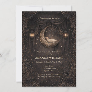 Gothic Crescent Moon Stars Baby Shower Invitation