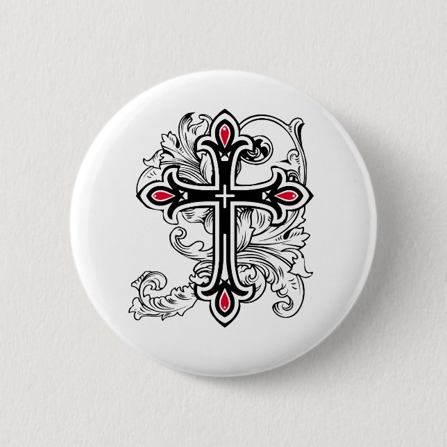 Gothic cross 2 inch round button (Front)