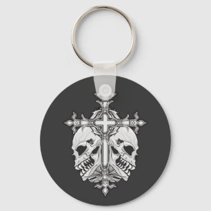 Gothic Cross and Skulls Keychain