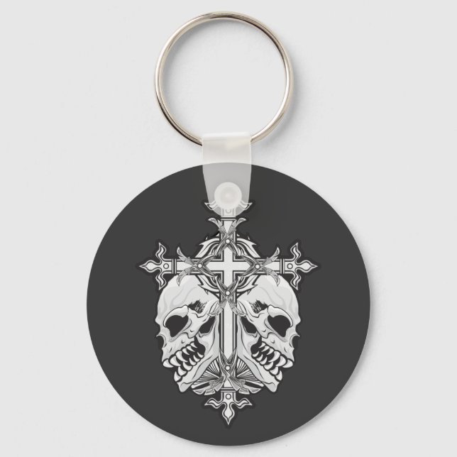 Gothic Cross and Skulls Keychain (Front)