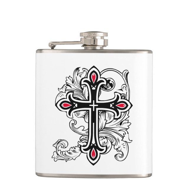 Gothic cross hip flask (Front)