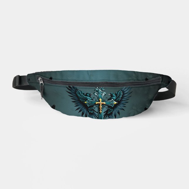 Gothic cross with decorative elements and birds. fanny pack (Front)