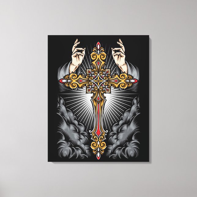 Gothic Cross with Hands Canvas Print (Front)