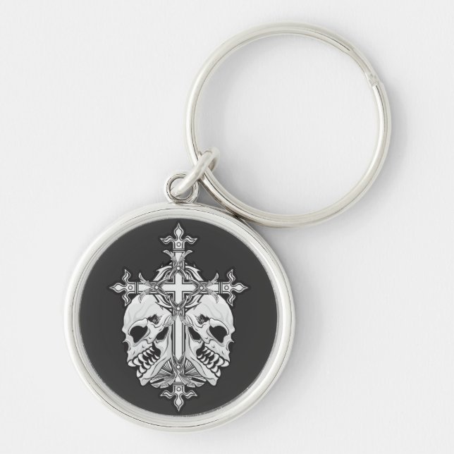 Gothic Cross with Skulls Keychain (Front)