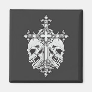 Gothic Cross with Skulls Magnet