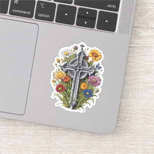 Gothic Cross with Wildflowers 