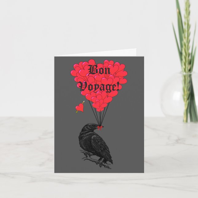 Gothic crow and heart Bon Voyage Card (Front)