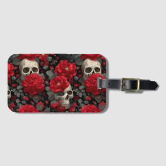Gothic Crow and Skull Floral Seamless Pattern Luggage Tag