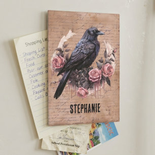 Gothic Crow and Vintage Rose Name Sign Magnet