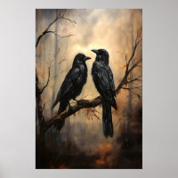 Gothic Crow Art Print, Dark Forest, Raven Oil