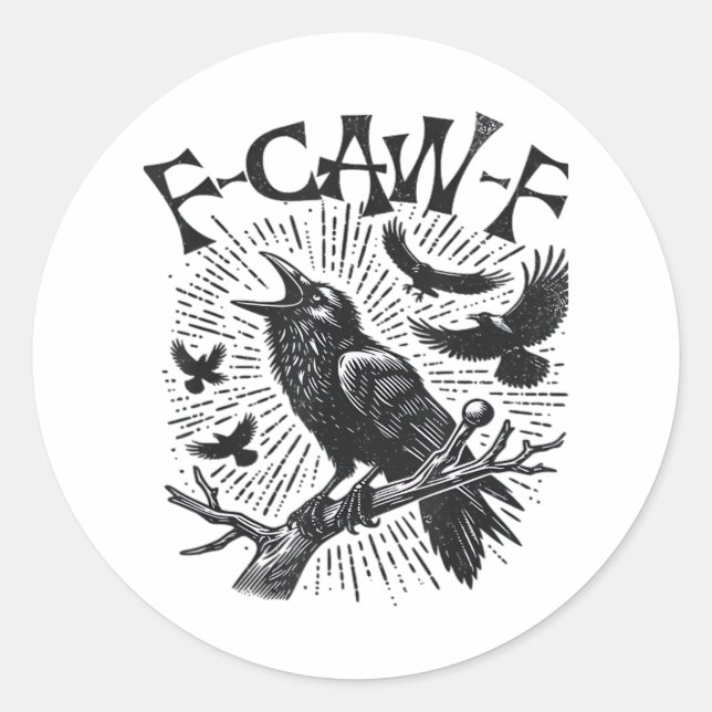 Gothic Crow F-Caw-F Humour Funny Essential Retro C Classic Round Sticker (Front)
