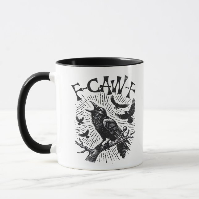Gothic Crow F-Caw-F Humour Funny Essential Retro C Mug (Left)