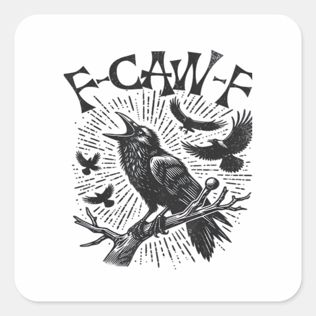 Gothic Crow F-Caw-F Humour Funny Essential Retro C Square Sticker (Front)
