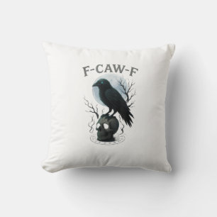 Gothic Crow F Caw F Raven Skull Halloween Graphic Throw Pillow