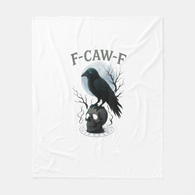 Gothic Crow F-Caw-F Raven Skull Moon Halloween Fleece Blanket (Front)