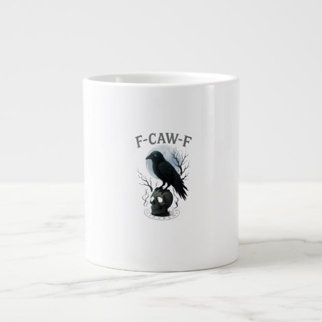 Gothic Crow F-Caw-F Raven Skull Moon Halloween Large Coffee Mug (Front)