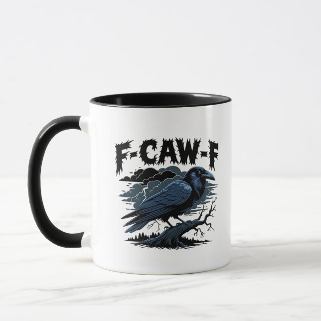 Gothic Crow Funny Humour F-Caw-F Essential Minimal Mug (Left)