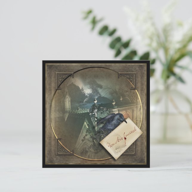Gothic Crow Halloween Invitations du parti (Debout devant)