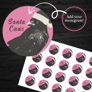 Gothic Crow Merry Crowmas Pink and Black Holiday Classic Round Sticker