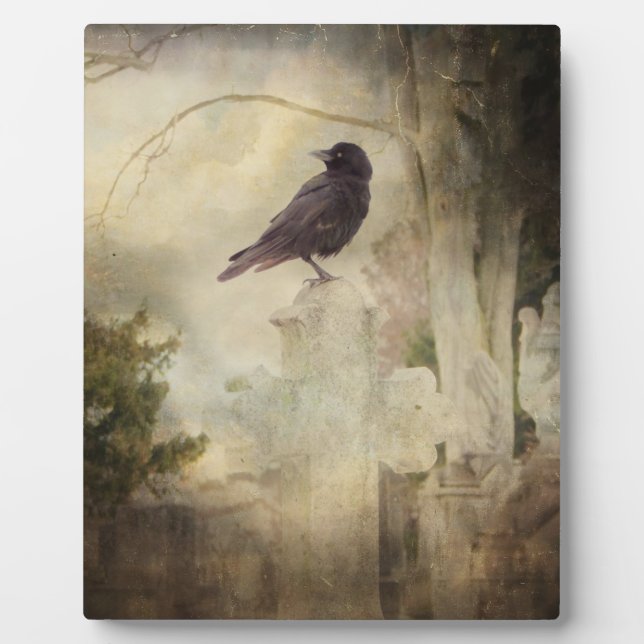 Gothic Crow On Cross Tabletop Plaque with Easel (Front)