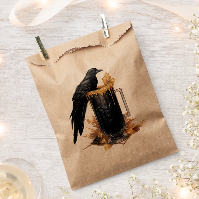 Gothic Crow Spooky Cocktail Halloween Custom Kraft Favour Bag (Clipped)
