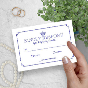 Gothic Crown Royal Blue Medieval or Fantasy RSVP Card