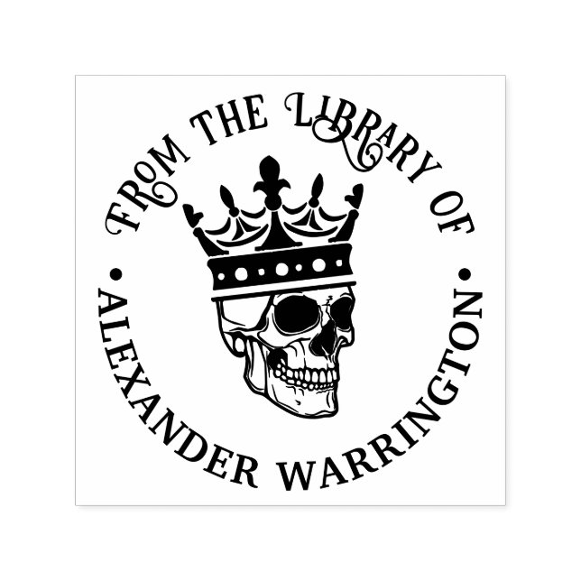 Gothic Crowned Skull #3 Round Library Book Name Self-inking Stamp (Design)