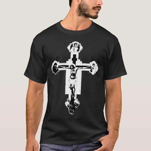 Gothic Crucifix in B&W T-Shirt (Front)