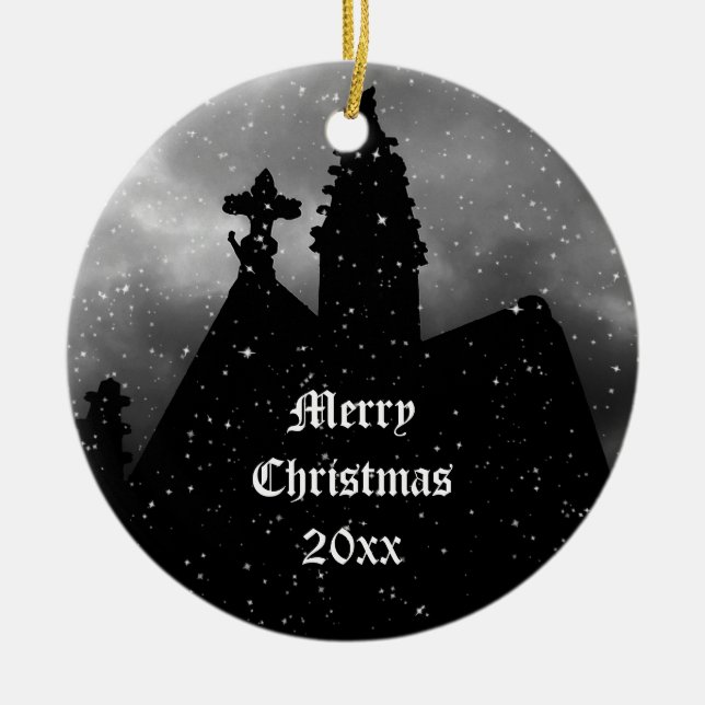 Gothic crypt Christmas ornament to personalize (Front)
