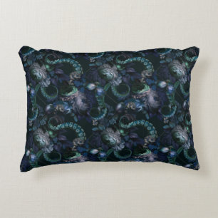 Gothic Cthulhu Turquoise Tentacle With Flowers Accent Pillow