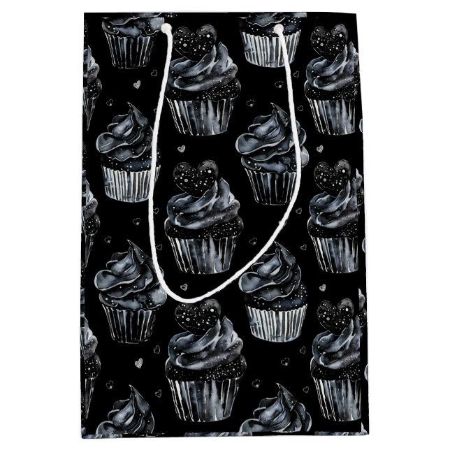 Gothic Cute Haunted Cupcakes with Hearts Medium Gift Bag (Front)