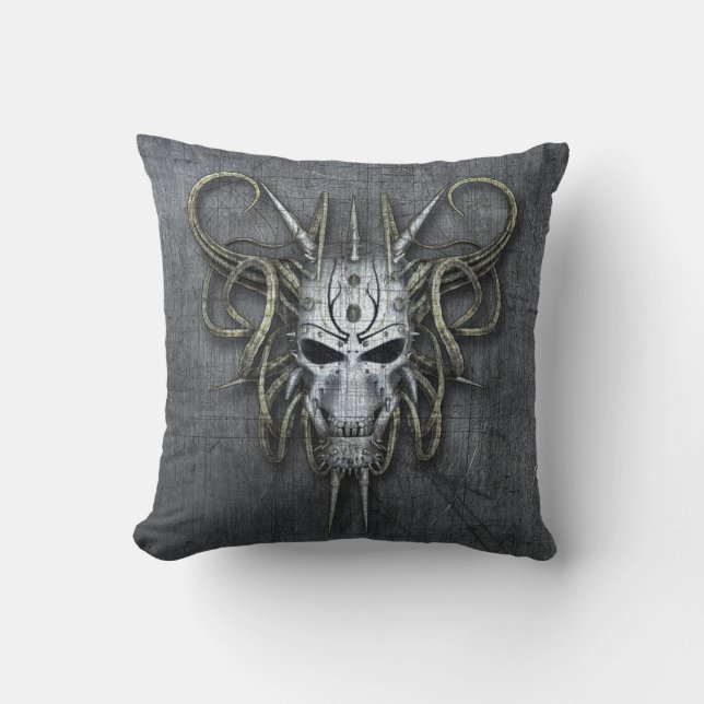 Gothic Cyborg Skull Custom Throw Pillow (Front)
