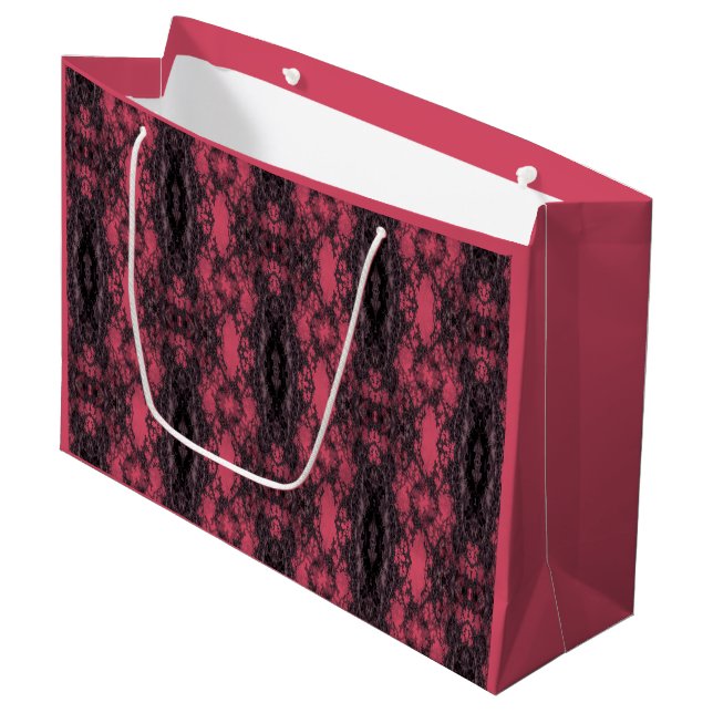 Gothic Damask Dark Pink and Black Lace Pattern  Large Gift Bag (Front Angled)