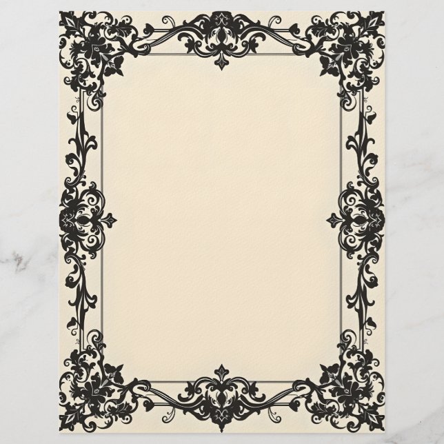 Gothic Damask Frame Stationery Paper (Front)