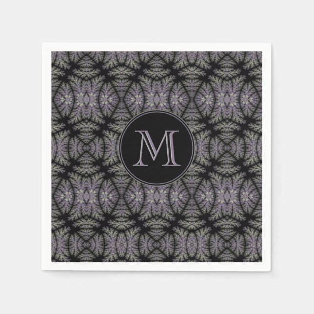 Gothic Damask Lavender Sage Fern Pattern Monogram  Napkin (Front)