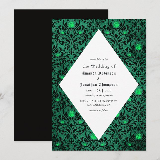 Gothic Damask Print Rustic Halloween Wedding Invitation (Front/Back)