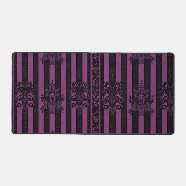 Gothic Damask Purple & Black Striped Desk Mat  (Front)