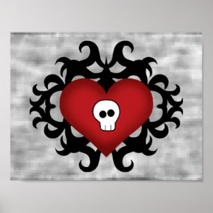 Gothic damask skull heart decorative poster