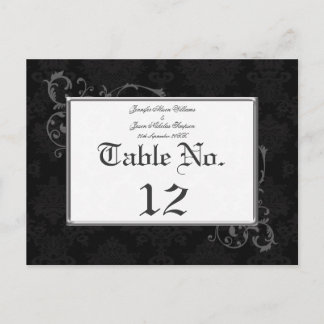 Gothic Damask Wedding Table Number Black & White Postcard