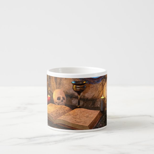 Gothic Dark Academia Candlelit Study Art Espresso Cup (Front)