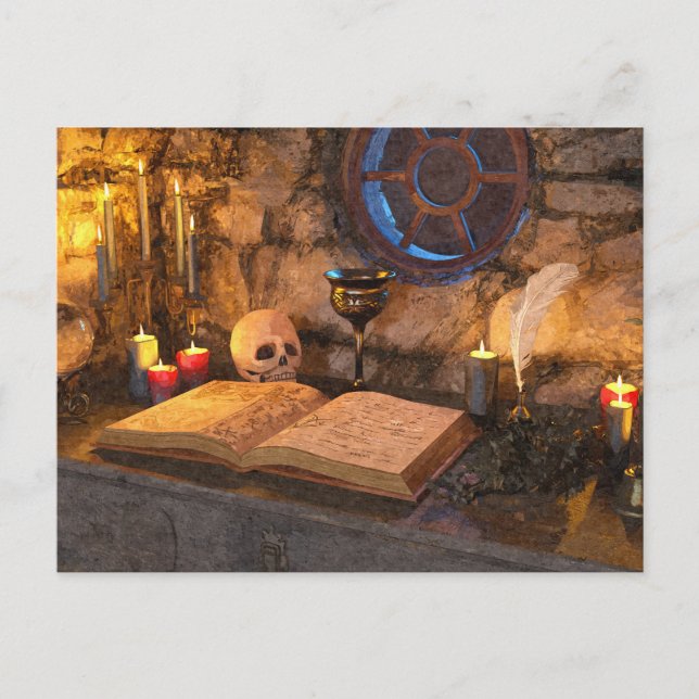 Gothic Dark Academia Candlelit Study Art Holiday Postcard (Front)