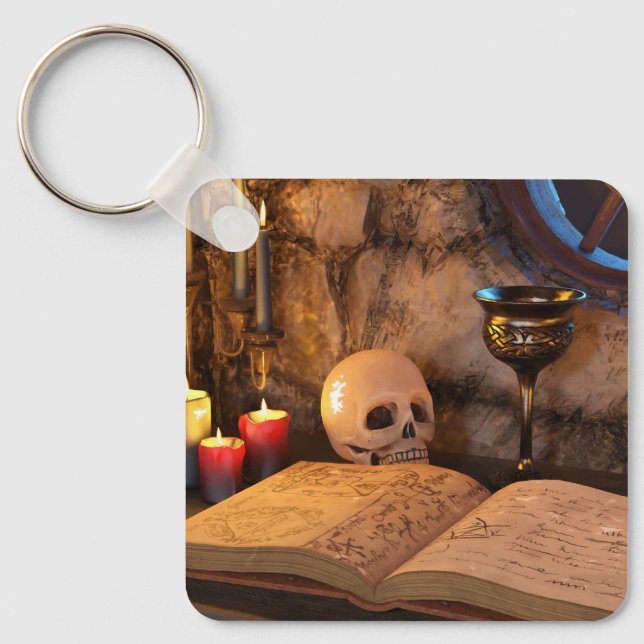 Gothic Dark Academia Candlelit Study Art Keychain (Front)