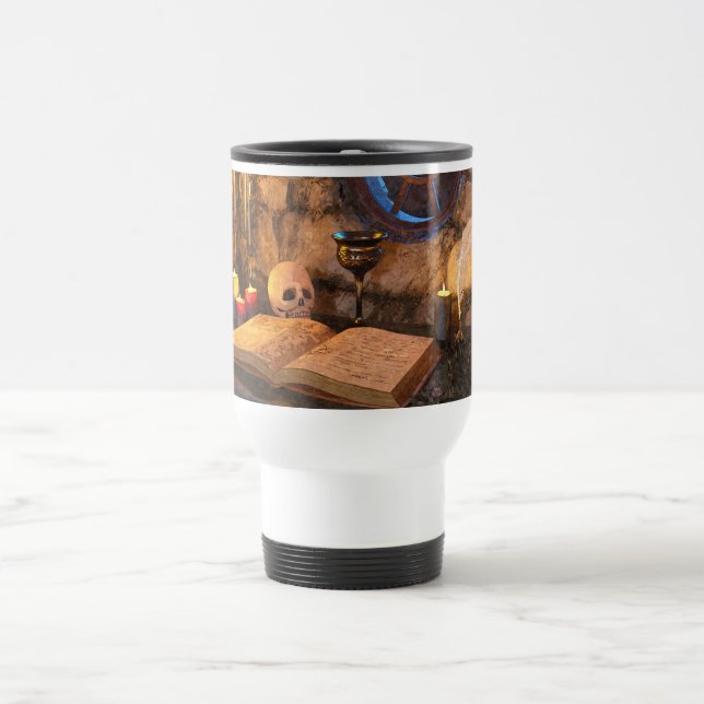 Gothic Dark Academia Candlelit Study Art Travel Mug (Center)