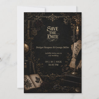 Gothic Dark Academia Library Book Wedding Invitation