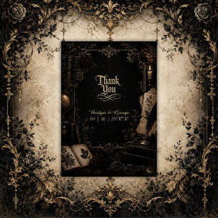 Gothic Dark Academia Library Book Wedding  Thank You Card