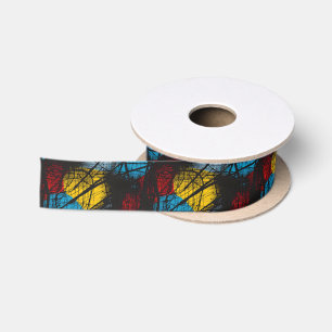 Gothic Dark Blue Black Red Yellow  Satin Ribbon