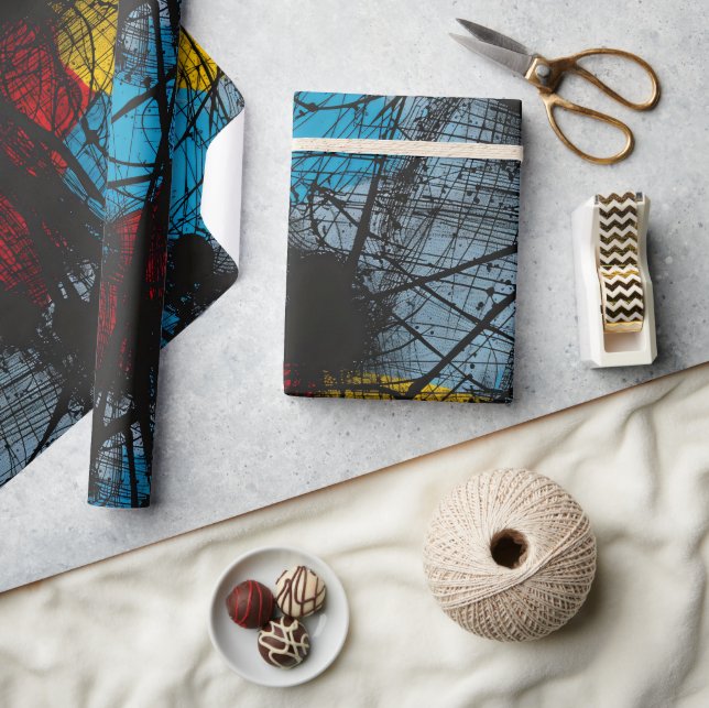 Gothic Dark Blue Black Red Yellow  Wrapping Paper (Crafts)