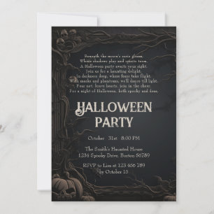 Gothic Dark Carved Trees & Poem Halloween Party Invitation